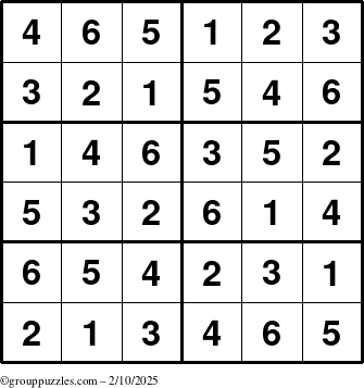 The grouppuzzles.com Answer grid for the Sudoku-Junior puzzle for Monday February 10, 2025