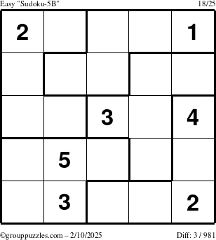 The grouppuzzles.com Easy Sudoku-5B puzzle for Monday February 10, 2025