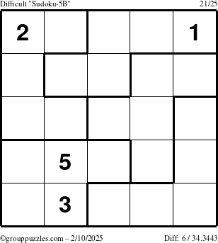 The grouppuzzles.com Difficult Sudoku-5B puzzle for Monday February 10, 2025