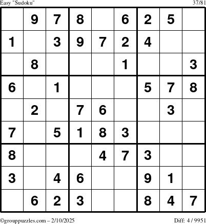 The grouppuzzles.com Easy Sudoku puzzle for Monday February 10, 2025