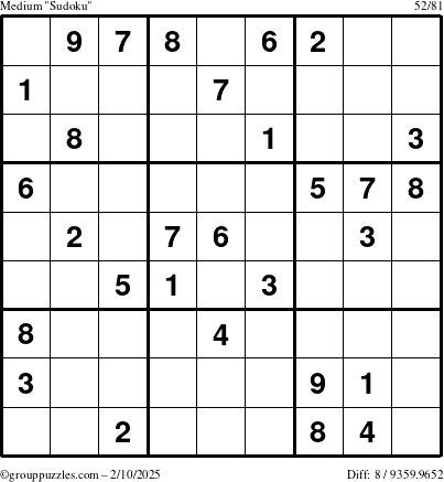 The grouppuzzles.com Medium Sudoku puzzle for Monday February 10, 2025