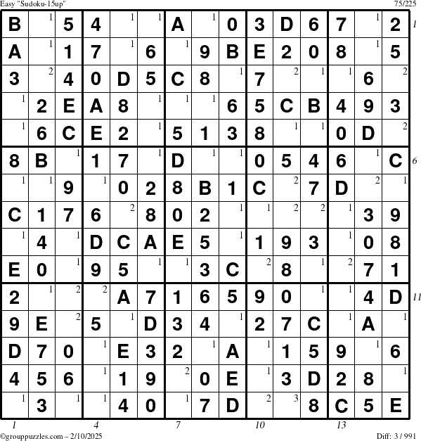 The grouppuzzles.com Easy Sudoku-15up puzzle for Monday February 10, 2025 with all 3 steps marked