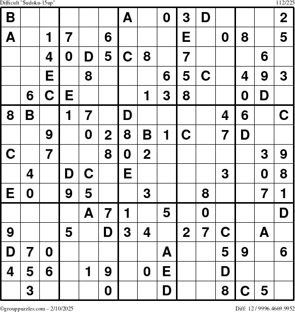 The grouppuzzles.com Difficult Sudoku-15up puzzle for Monday February 10, 2025