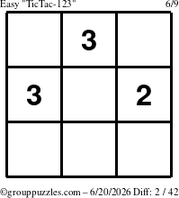 The grouppuzzles.com Easy TicTac-123 puzzle for Saturday June 20, 2026