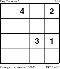 The grouppuzzles.com Easy Sudoku-4 puzzle for Saturday June 20, 2026