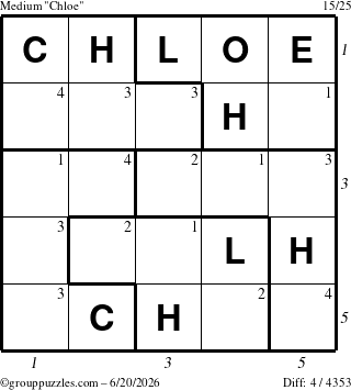 The grouppuzzles.com Medium Chloe puzzle for Saturday June 20, 2026, suitable for printing, with all 4 steps marked