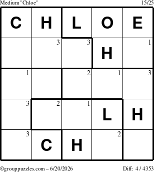 The grouppuzzles.com Medium Chloe puzzle for Saturday June 20, 2026 with the first 3 steps marked