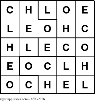 The grouppuzzles.com Answer grid for the Chloe puzzle for Saturday June 20, 2026