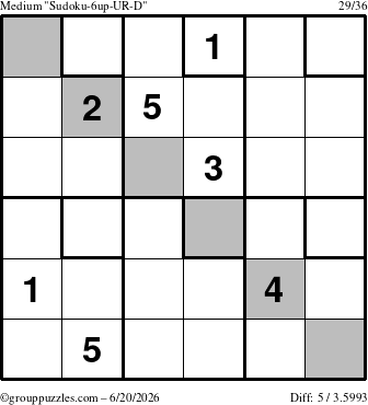 The grouppuzzles.com Medium Sudoku-6up-UR-D puzzle for Saturday June 20, 2026