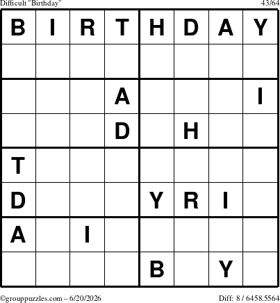 The grouppuzzles.com Difficult Birthday puzzle for Saturday June 20, 2026