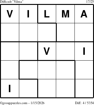 The grouppuzzles.com Difficult Vilma puzzle for Thursday January 15, 2026