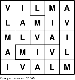 The grouppuzzles.com Answer grid for the Vilma puzzle for Thursday January 15, 2026