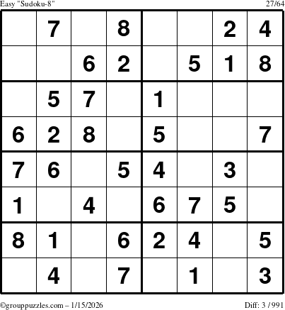 The grouppuzzles.com Easy Sudoku-8 puzzle for Thursday January 15, 2026