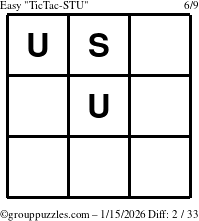 The grouppuzzles.com Easy TicTac-STU puzzle for Thursday January 15, 2026