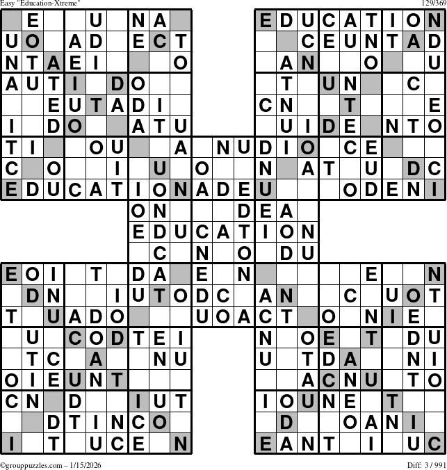 The grouppuzzles.com Easy Education-Xtreme puzzle for Thursday January 15, 2026