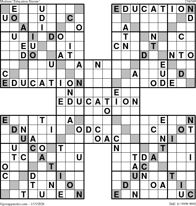 The grouppuzzles.com Medium Education-Xtreme puzzle for Thursday January 15, 2026