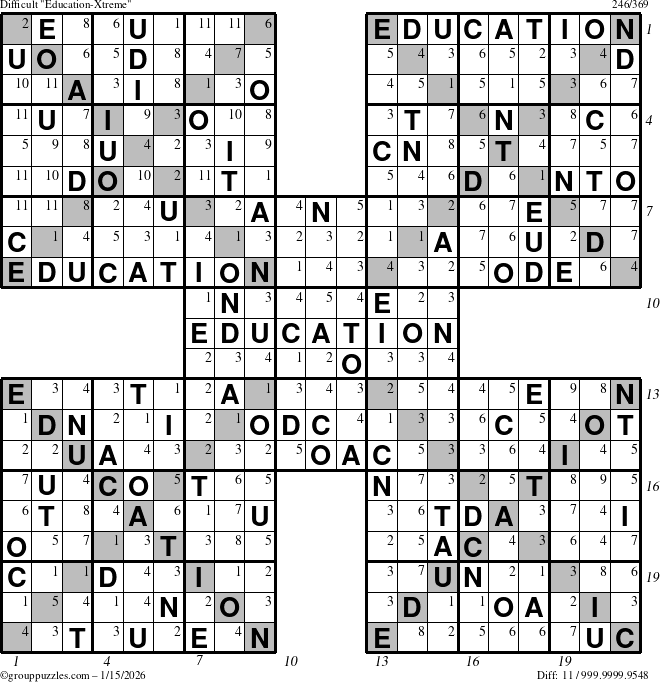 The grouppuzzles.com Difficult Education-Xtreme puzzle for Thursday January 15, 2026 with all 11 steps marked