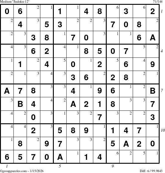 The grouppuzzles.com Medium Sudoku-12 puzzle for Thursday January 15, 2026, suitable for printing, with all 6 steps marked