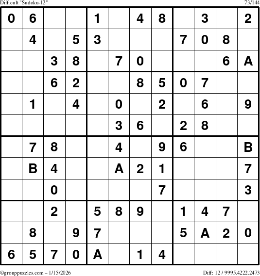 The grouppuzzles.com Difficult Sudoku-12 puzzle for Thursday January 15, 2026