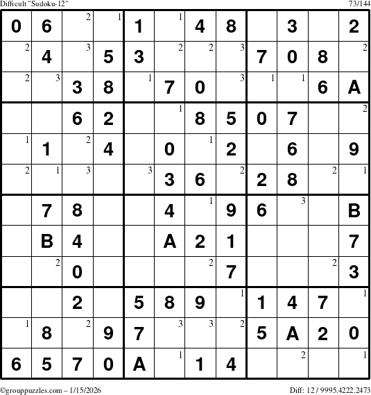 The grouppuzzles.com Difficult Sudoku-12 puzzle for Thursday January 15, 2026 with the first 3 steps marked