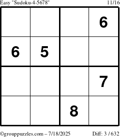 The grouppuzzles.com Easy Sudoku-4-5678 puzzle for Friday July 18, 2025