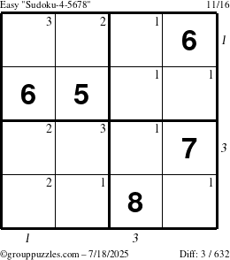 The grouppuzzles.com Easy Sudoku-4-5678 puzzle for Friday July 18, 2025 with all 3 steps marked