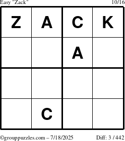 The grouppuzzles.com Easy Zack puzzle for Friday July 18, 2025
