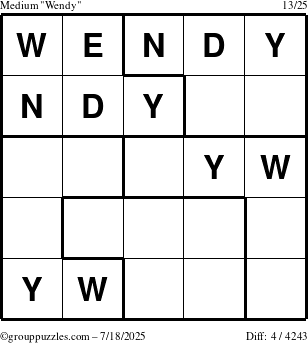 The grouppuzzles.com Medium Wendy puzzle for Friday July 18, 2025