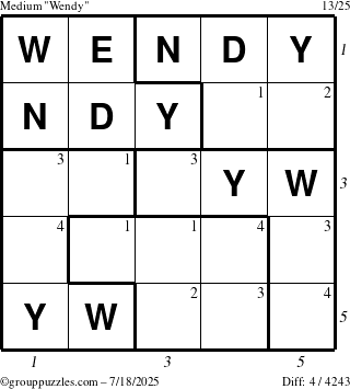 The grouppuzzles.com Medium Wendy puzzle for Friday July 18, 2025 with all 4 steps marked