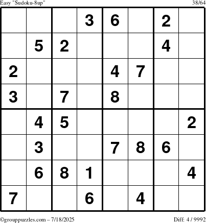 The grouppuzzles.com Easy Sudoku-8up puzzle for Friday July 18, 2025