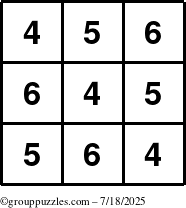 The grouppuzzles.com Answer grid for the TicTac-456 puzzle for Friday July 18, 2025
