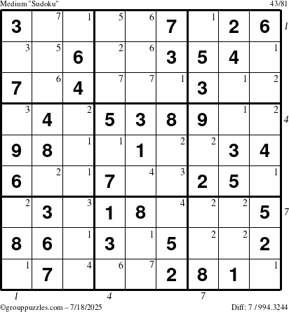 The grouppuzzles.com Medium Sudoku puzzle for Friday July 18, 2025 with all 7 steps marked