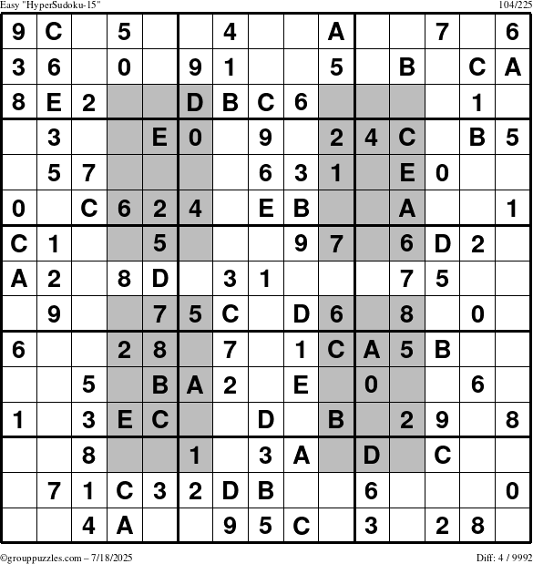 The grouppuzzles.com Easy HyperSudoku-15 puzzle for Friday July 18, 2025