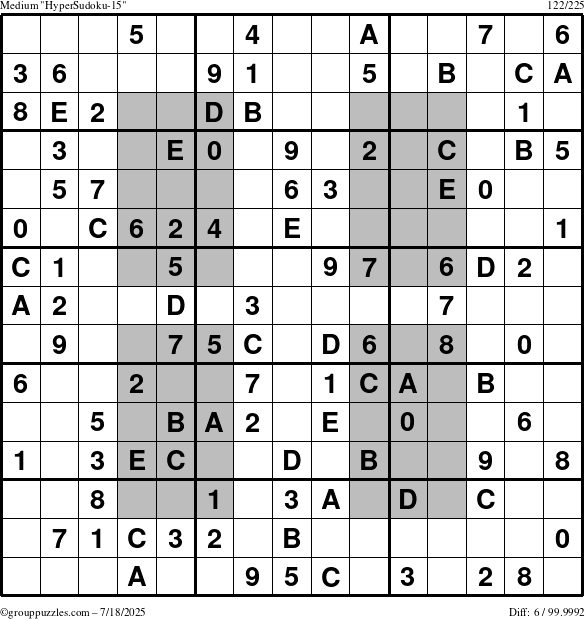 The grouppuzzles.com Medium HyperSudoku-15 puzzle for Friday July 18, 2025