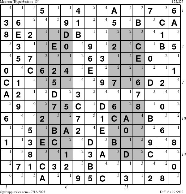 The grouppuzzles.com Medium HyperSudoku-15 puzzle for Friday July 18, 2025 with all 6 steps marked
