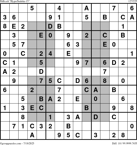 The grouppuzzles.com Difficult HyperSudoku-15 puzzle for Friday July 18, 2025