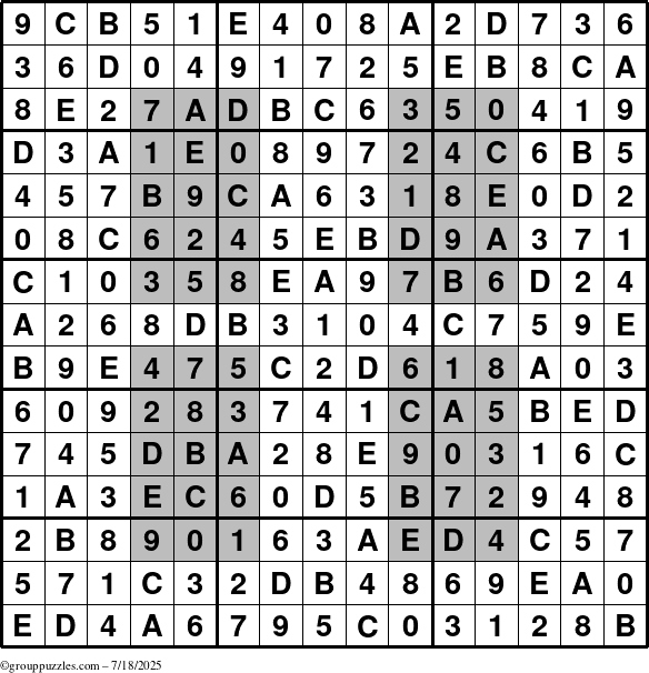 The grouppuzzles.com Answer grid for the HyperSudoku-15 puzzle for Friday July 18, 2025
