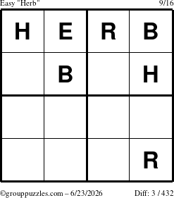 The grouppuzzles.com Easy Herb puzzle for Tuesday June 23, 2026