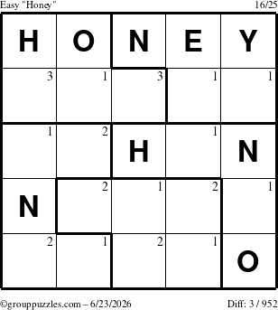 The grouppuzzles.com Easy Honey puzzle for Tuesday June 23, 2026 with the first 3 steps marked