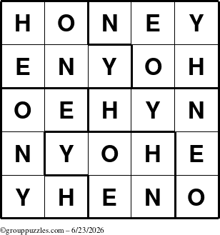 The grouppuzzles.com Answer grid for the Honey puzzle for Tuesday June 23, 2026