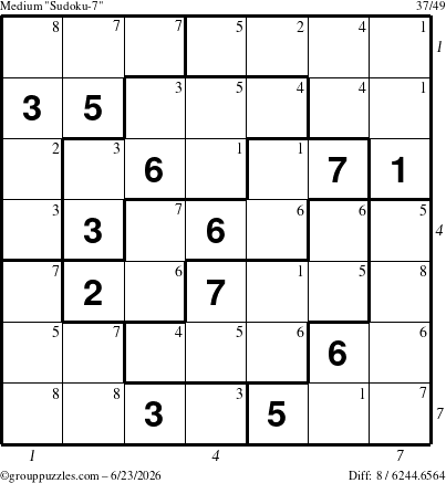 The grouppuzzles.com Medium Sudoku-7 puzzle for Tuesday June 23, 2026, suitable for printing, with all 8 steps marked