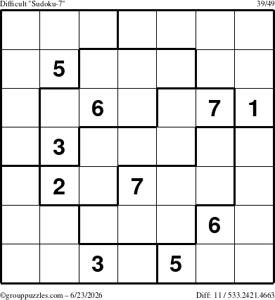 The grouppuzzles.com Difficult Sudoku-7 puzzle for Tuesday June 23, 2026