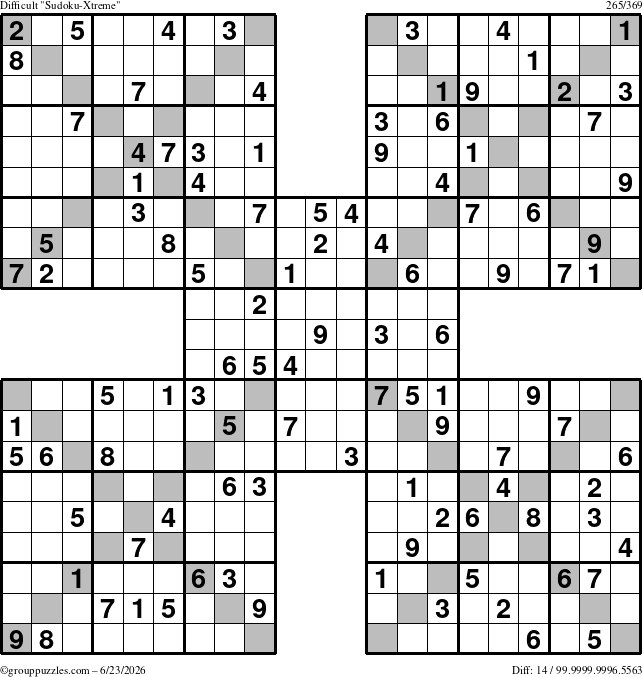 The grouppuzzles.com Difficult Sudoku-Xtreme puzzle for Tuesday June 23, 2026