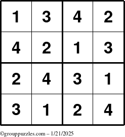 The grouppuzzles.com Answer grid for the Sudoku-4 puzzle for Tuesday January 21, 2025