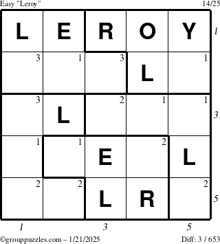 The grouppuzzles.com Easy Leroy puzzle for Tuesday January 21, 2025 with all 3 steps marked