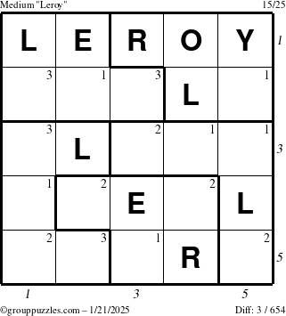 The grouppuzzles.com Medium Leroy puzzle for Tuesday January 21, 2025 with all 3 steps marked