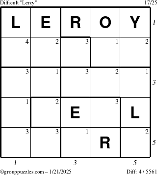 The grouppuzzles.com Difficult Leroy puzzle for Tuesday January 21, 2025 with all 4 steps marked