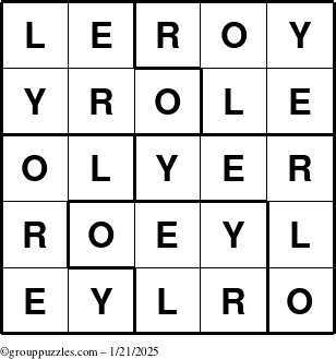 The grouppuzzles.com Answer grid for the Leroy puzzle for Tuesday January 21, 2025