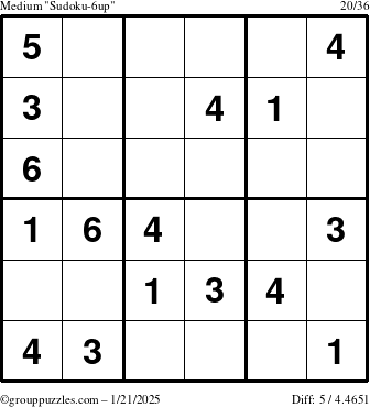 The grouppuzzles.com Medium Sudoku-6up puzzle for Tuesday January 21, 2025