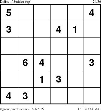 The grouppuzzles.com Difficult Sudoku-6up puzzle for Tuesday January 21, 2025